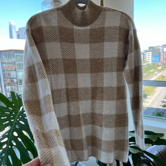 LOFT white and light brown plaid sweater - Picture 1 of 3